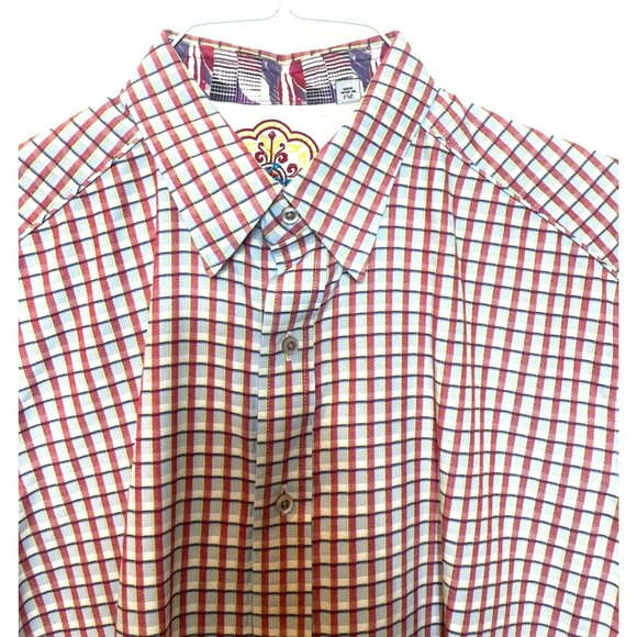 Robert Graham Maroon Blue Navy Checked Button Down Contrast Cuffs Size Large - Picture 4 of 12